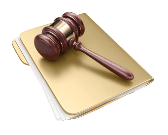 LAW hammer on computer folder. 3D Icon isolated on white background