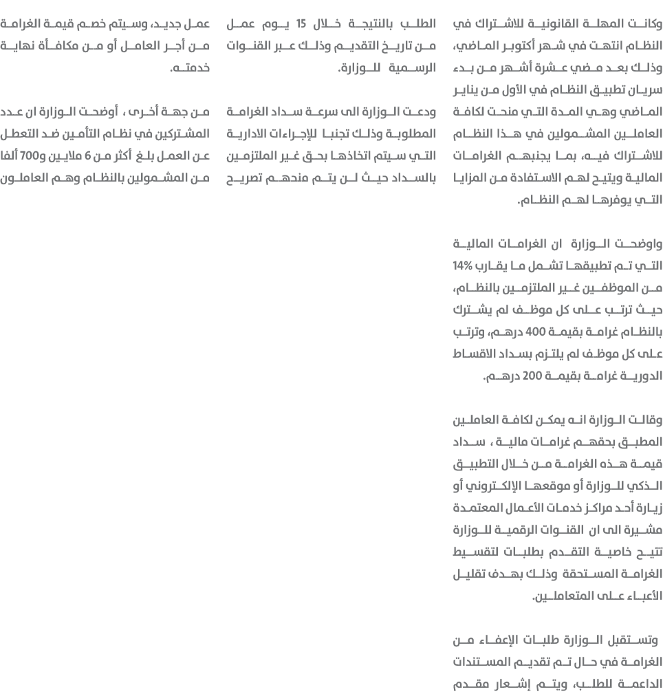 وكانت المهلة القانونية للاشتراك في النظام انتهت في شهر أكتوبر الماضي، وذلك بعد مضي عشرة أشهر من بدء سريان تطبيق النظا...