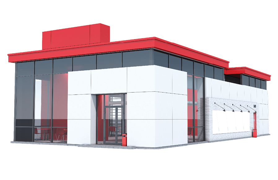 3d Rendering of a Fast food restaurant on white background.