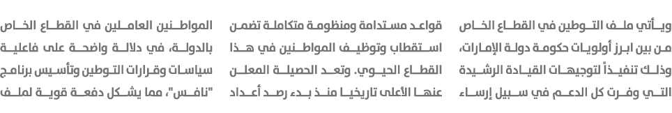 ويأتي ملف التوطين في القطاع الخاص من بين ابرز أولويات حكومة دولة الإمارات، وذلك تنفيذاً لتوجيهات القيادة الرشيدة التي...