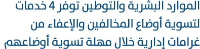 الموارد البشرية والتوطين توفر 4 خدمات لتسوية أوضاع المخالفين والإعفاء من غرامات إدارية خلال مهلة تسوية أوضاعهم 