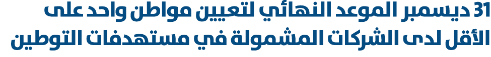 31 ديسمبر الموعد النهائي لتعيين مواطن واحد على الأقل لدى الشركات المشمولة في مستهدفات التوطين 