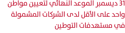 31 ديسمبر الموعد النهائي لتعيين مواطن واحد على الأقل لدى الشركات المشمولة في مستهدفات التوطين 