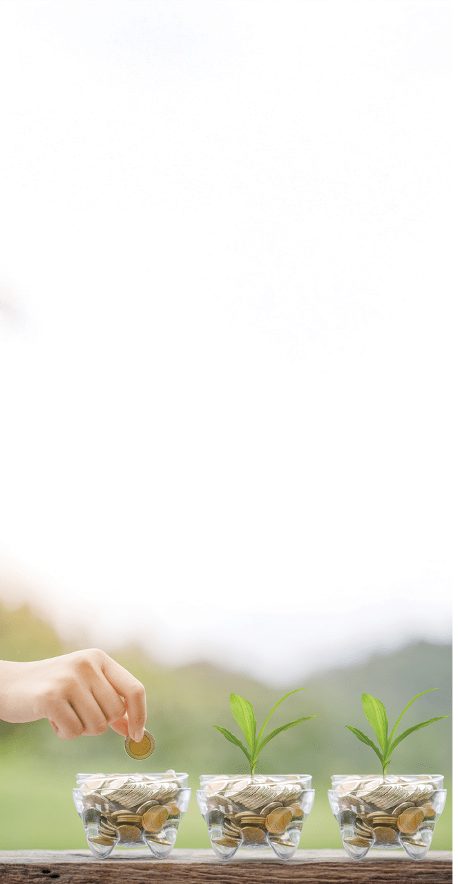 Hand putting coin into the glass jar with young plant.Money savings, investment, making money for future,