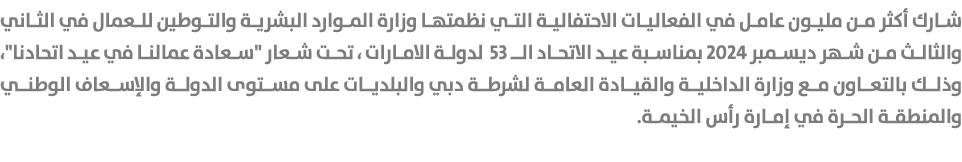 شارك أكثر من مليون عامل في الفعاليات الاحتفالية التي نظمتها وزارة الموارد البشرية والتوطين للعمال في الثاني والثالث م...