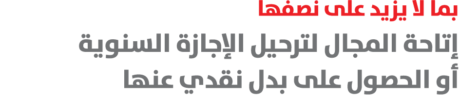 بما لا يزيد على نصفها إتاحة المجال لترحيل الإجازة السنوية أو الحصول على بدل نقدي عنها