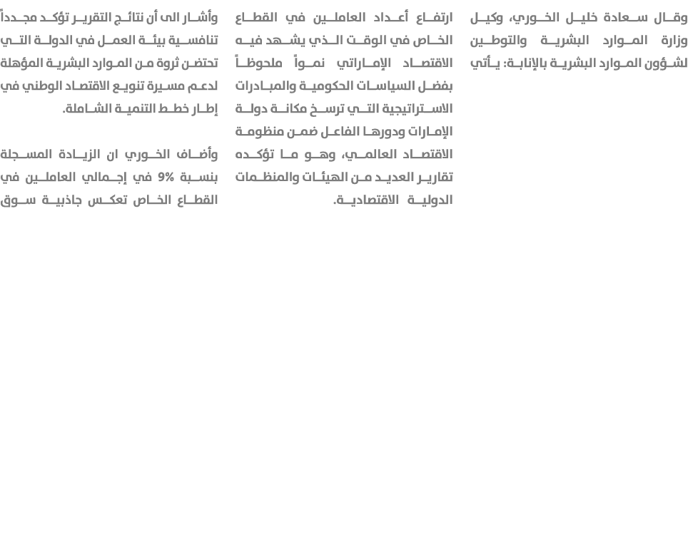 وقال سعادة خليل الخوري، وكيل وزارة الموارد البشرية والتوطين لشؤون الموارد البشرية بالإنابة: يأتي ارتفاع أعداد العاملي...