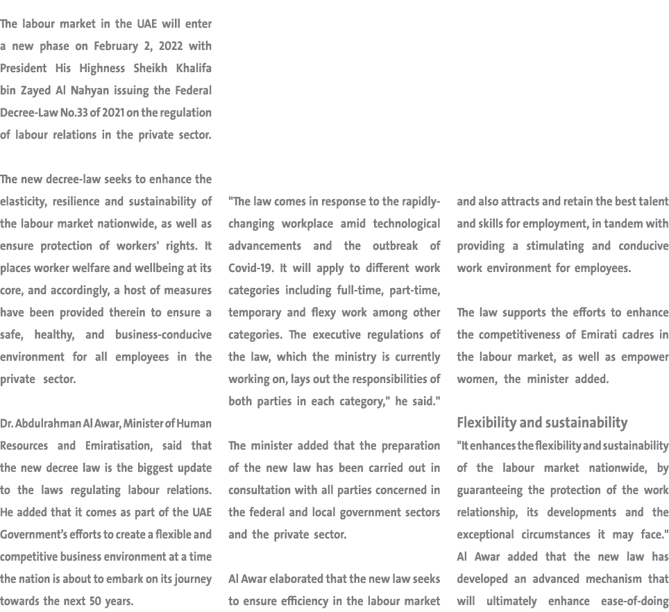 The labour market in the UAE will enter a new phase on February 2, 2022 with President His Highness Sheikh Khalifa bi   