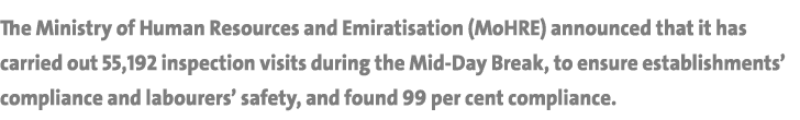 The Ministry of Human Resources and Emiratisation (MoHRE) announced that it has carried out 55,192 inspection visits ...