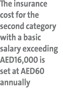 The insurance cost for the second category with a basic salary exceeding AED16,000 is set at AED60 annually 
