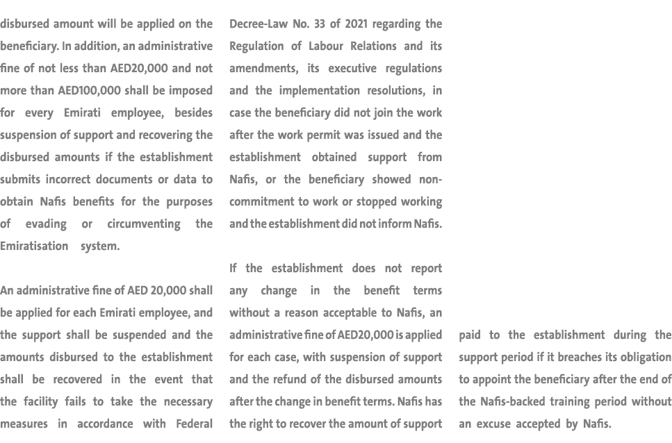 disbursed amount will be applied on the beneficiary. In addition, an administrative fine of not less than AED20,000 a...