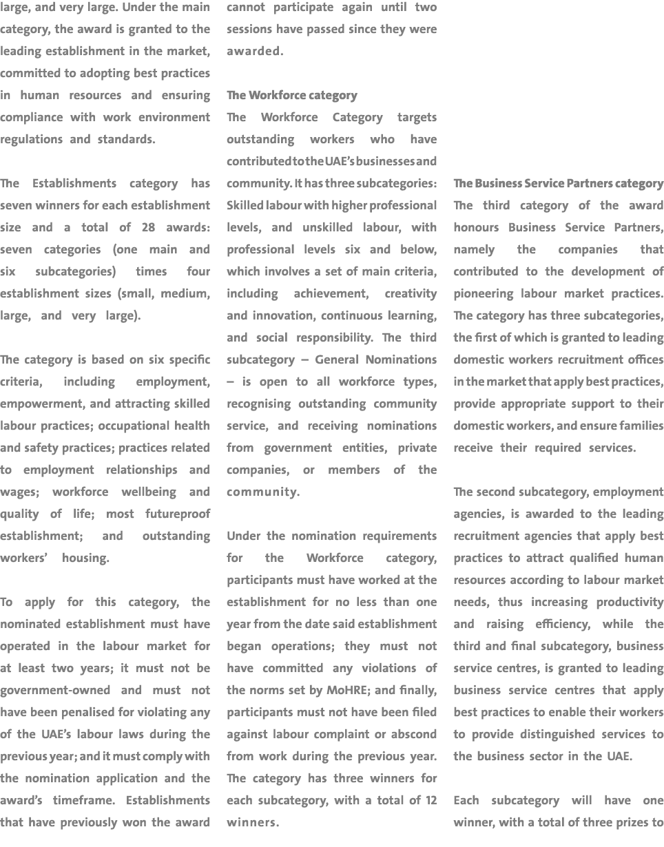 large, and very large. Under the main category, the award is granted to the leading establishment in the market, comm...