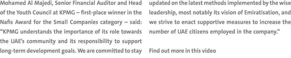 Mohamed Al Majedi, Senior Financial Auditor and Head of the Youth Council at KPMG – first place winner in the Nafis A...