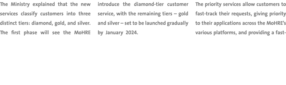 The Ministry explained that the new services classify customers into three distinct tiers: diamond, gold, and silver....