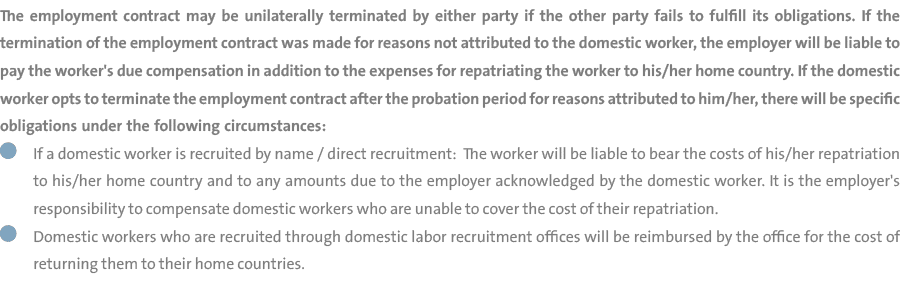 The employment contract may be unilaterally terminated by either party if the other party fails to fulfill its obliga...