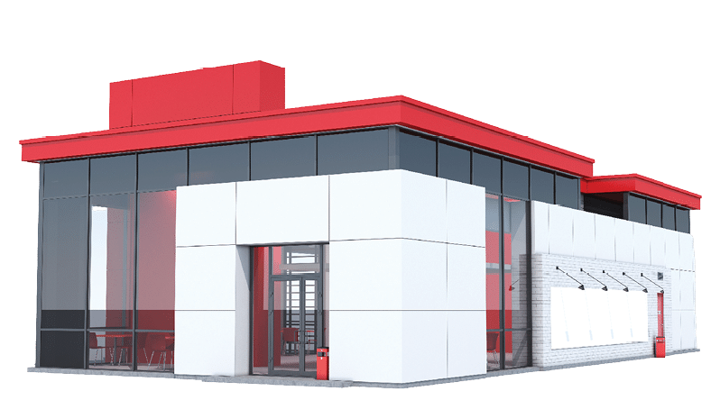 3d Rendering of a Fast food restaurant on white background.
