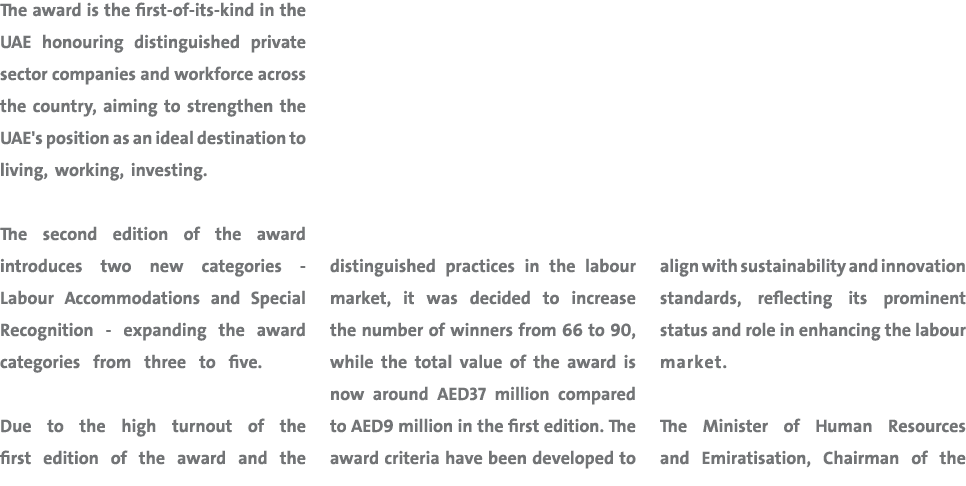 The award is the first of its kind in the UAE honouring distinguished private sector companies and workforce across t...