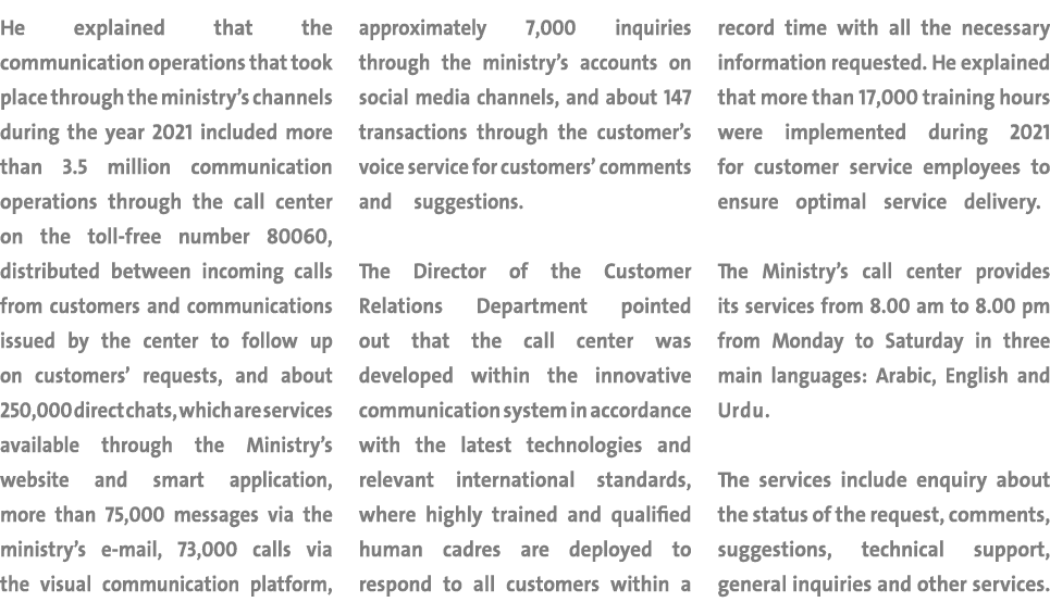 He explained that the communication operations that took place through the ministry s channels during the year 2021 i   