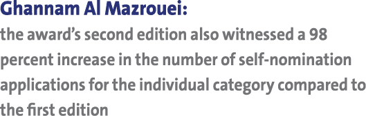 Ghannam Al Mazrouei: the award’s second edition also witnessed a 98 percent increase in the number of self nomination...