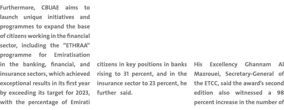 Furthermore, CBUAE aims to launch unique initiatives and programmes to expand the base of citizens working in the fin...