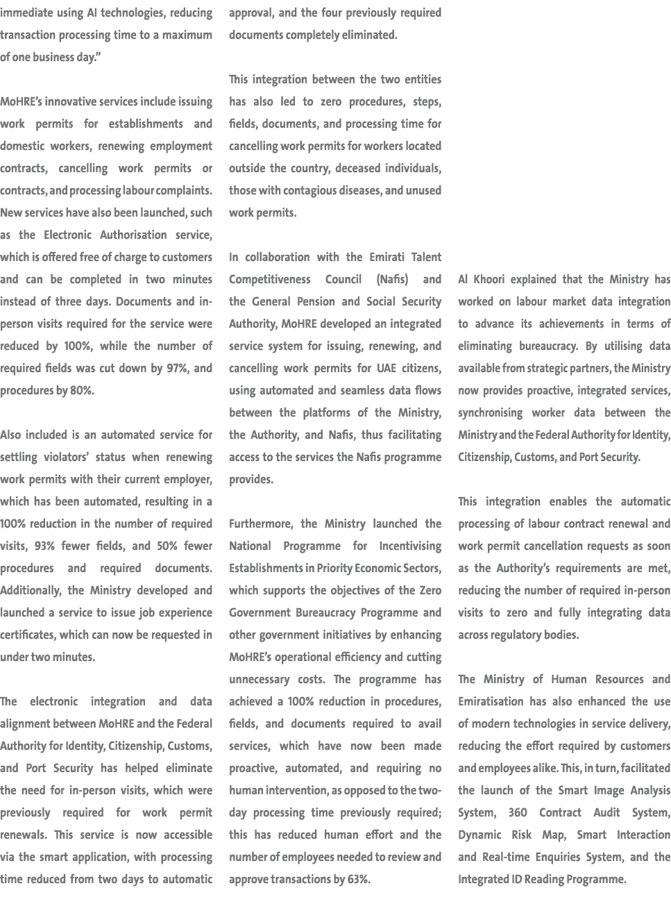 immediate using AI technologies, reducing transaction processing time to a maximum of one business day.” MoHRE’s inno...