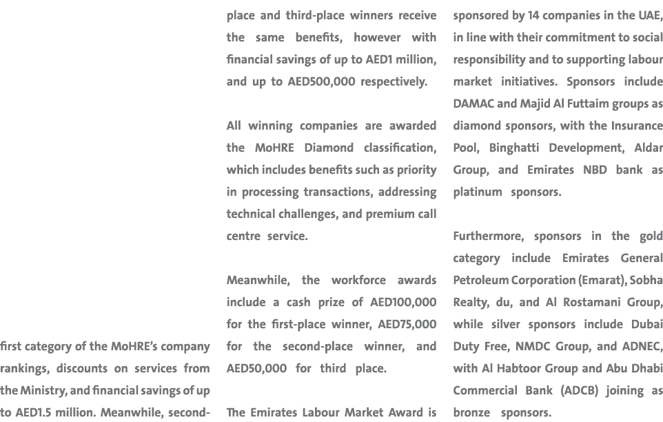 first category of the MoHRE’s company rankings, discounts on services from the Ministry, and financial savings of up ...