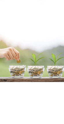 Hand putting coin into the glass jar with young plant.Money savings, investment, making money for future,