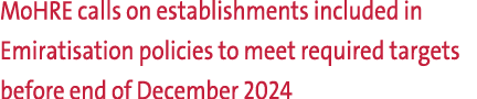 MoHRE calls on establishments included in Emiratisation policies to meet required targets before end of December 2024 