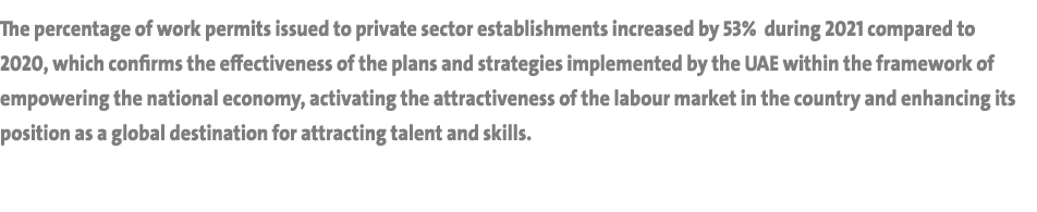 The percentage of work permits issued to private sector establishments increased by 53% during 2021 compared to 2020,   