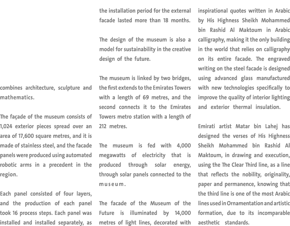 combines architecture, sculpture and mathematics  The façade of the museum consists of 1,024 exterior pieces spread o   