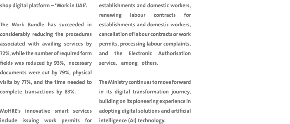 shop digital platform – ‘Work in UAE’. The Work Bundle has succeeded in considerably reducing the procedures associat...