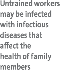 Untrained workers may be infected with infectious diseases that affect the health of family members
