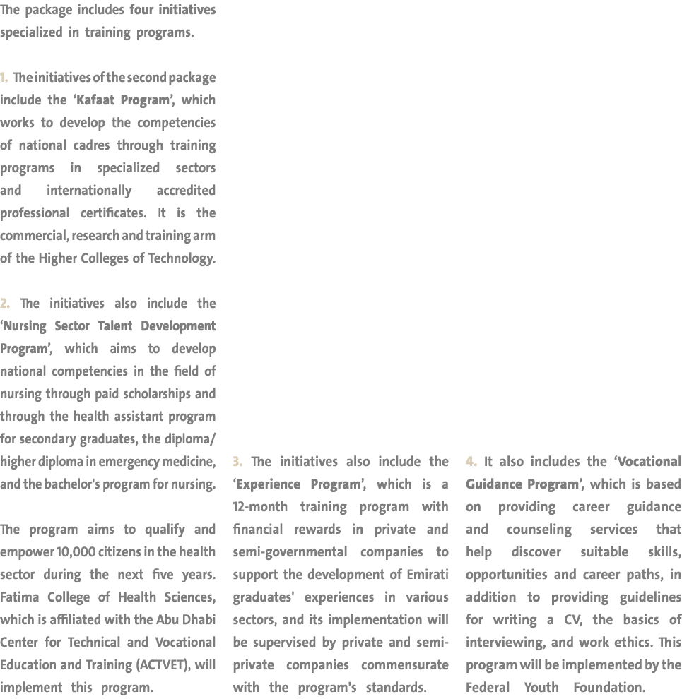 The package includes four initiatives specialized in training programs  1   The initiatives of the second package inc   