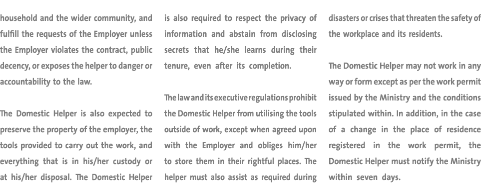 household and the wider community, and fulfill the requests of the Employer unless the Employer violates the contract...