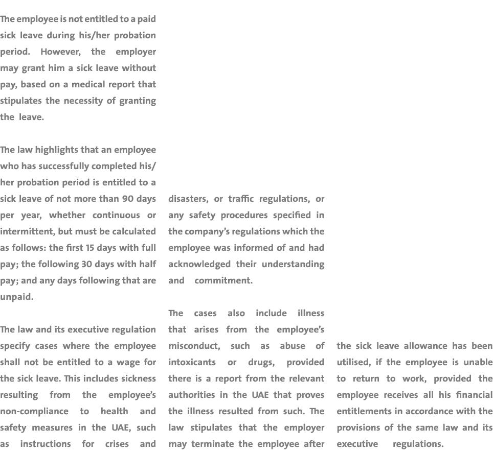 The employee is not entitled to a paid sick leave during his/her probation period. However, the employer may grant hi...